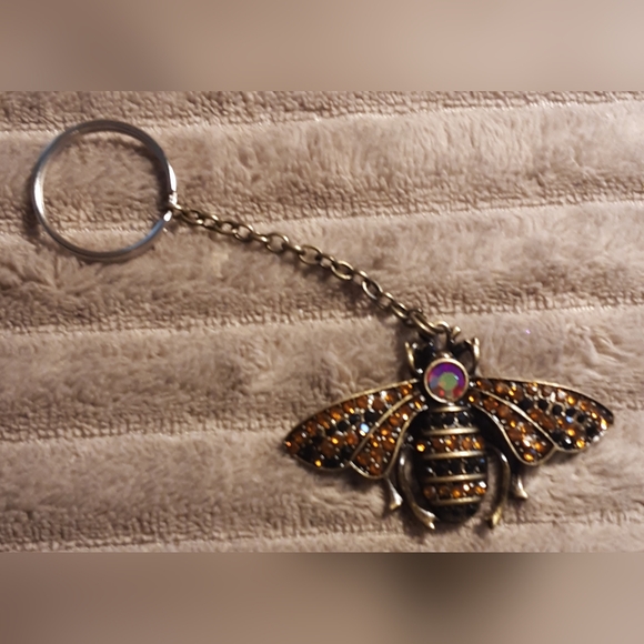 Hand Crafted Key Chain Bee Orange Black Steampunk - Picture 2 of 3